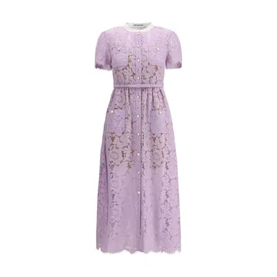 Self-portrait Lace Buttoned Cotton Blend Midi Dress In Purple