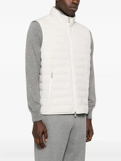 Brunello Cucinelli Quilted High-neck Gilet With Zip In Gray