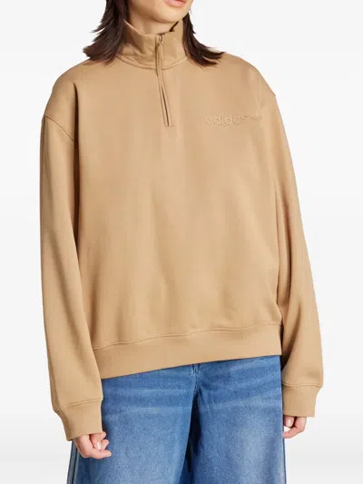 Adidas Originals Half-zip Sweatshirt In Brown