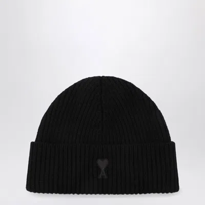 Ami Alexandre Mattiussi Ami Paris Ami De Coeur Black Wool Hat Men In Black