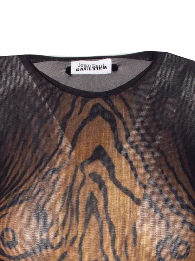 Jean Paul Gaultier Tiger-print Mesh Bodysuit In Brown