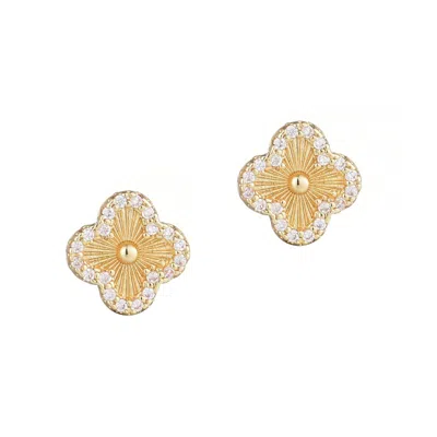 Adornia Button Clover Cubic Zirconia Halo Stud Earrings In Gold