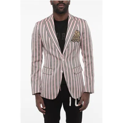 Dsquared2 Striped 2 Button Blazer With Flap Pockets In Multi