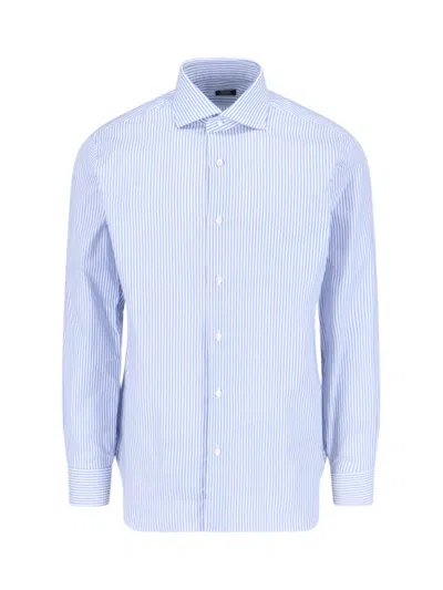 Barba Napoli Striped Pattern Shirt Collar Button-down In Blue