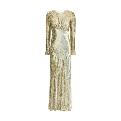 Self-portrait Gold Thread Long Dress In Gold