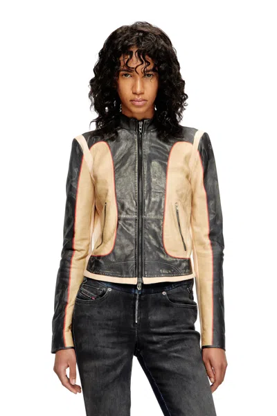 Diesel L-oonie Panelled Leather Jacket In Black