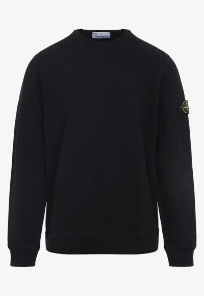 Stone Island Ribbed Detail Crew Neck Sweatshirt With Iconic Badge In Blue