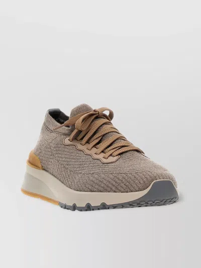 Brunello Cucinelli Round Toe Textured Fabric Sneakers Rubber Sole