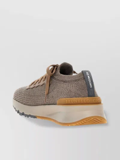 Brunello Cucinelli Round Toe Textured Fabric Sneakers Rubber Sole