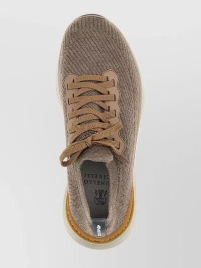 Brunello Cucinelli Round Toe Textured Fabric Sneakers Rubber Sole