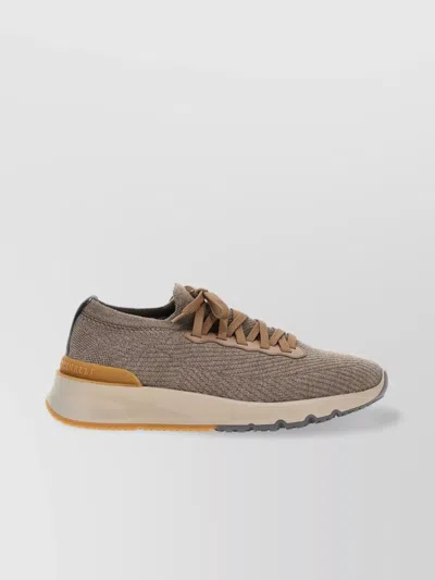 Brunello Cucinelli Round Toe Textured Fabric Sneakers Rubber Sole