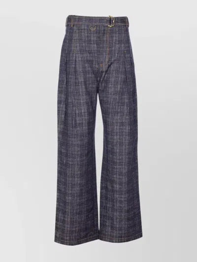 Burberry High Waist Plaid Pattern Trousers With Belt In Gray