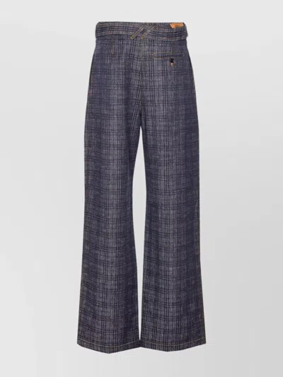 Burberry High Waist Plaid Pattern Trousers With Belt In Gray