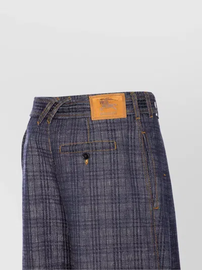 Burberry High Waist Plaid Pattern Trousers With Belt In Gray