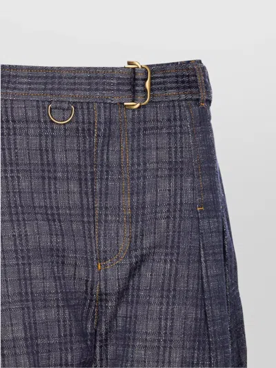 Burberry High Waist Plaid Pattern Trousers With Belt In Gray
