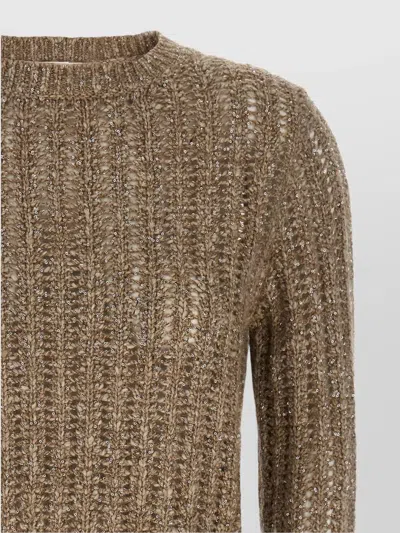 Brunello Cucinelli Rustic Dazzling Net Sweaters And Cardigans Beige In Brown