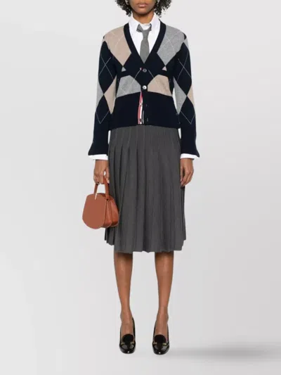 Thom Browne Navy Argyle Intarsia Cashmere V Neck Cardigan In Multi