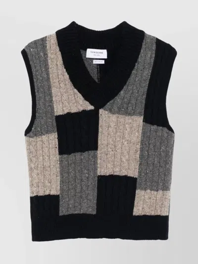 Thom Browne Multicolor Patchwork Baby Cable Intarsia V Neck Vest