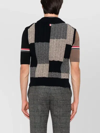 Thom Browne Multicolor Patchwork Baby Cable Intarsia V Neck Vest