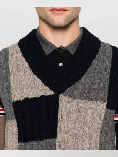 Thom Browne Multicolor Patchwork Baby Cable Intarsia V Neck Vest