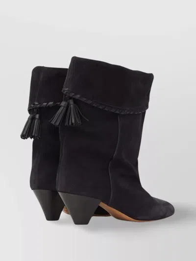 Isabel Marant Sculpted Cone Heel Boots With Tassel Detail In Black