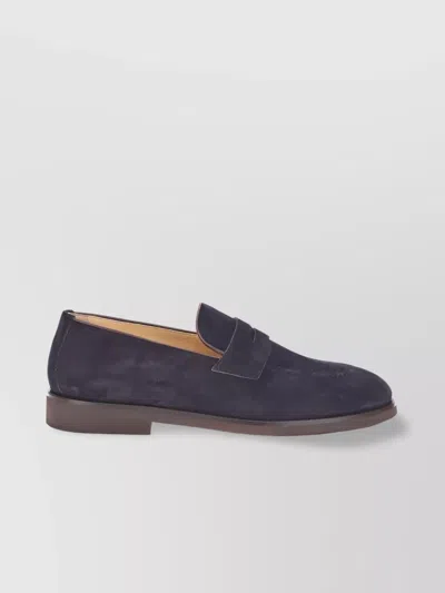 Brunello Cucinelli Mens Navy Flex Penny Suede Loafers In Blue