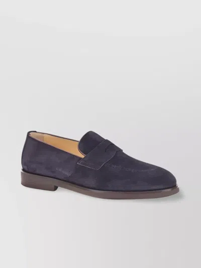 Brunello Cucinelli Mens Navy Flex Penny Suede Loafers In Blue