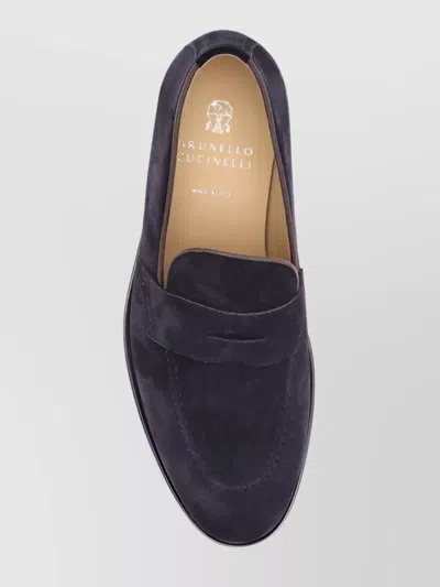 Brunello Cucinelli Mens Navy Flex Penny Suede Loafers In Blue
