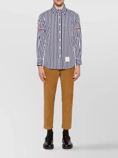 Thom Browne Gingham Check Poplin Shirt With Armband In Blue