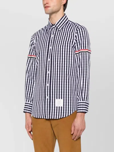 Thom Browne Gingham Check Poplin Shirt With Armband In Blue