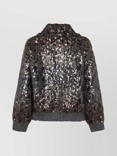 Brunello Cucinelli Embellished Crewneck Knitwear With Ribbed Accents In Black