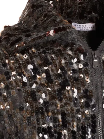 Brunello Cucinelli Embellished Crewneck Knitwear With Ribbed Accents In Black