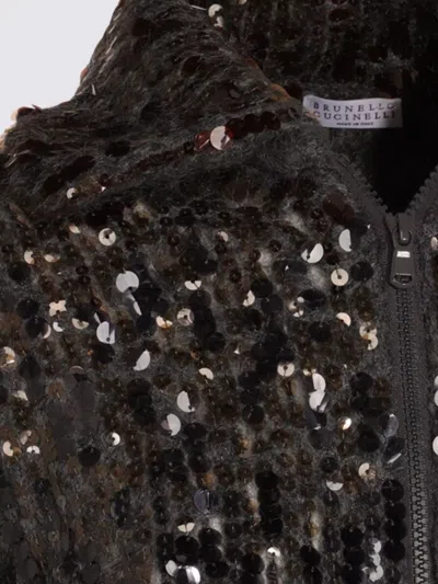 Brunello Cucinelli Embellished Crewneck Knitwear With Ribbed Accents In Black