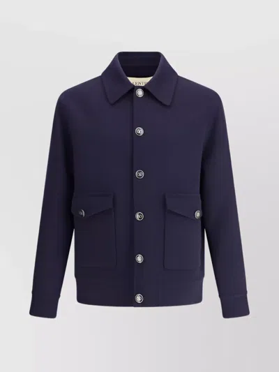 Valentino Wool Jacket With Collared Design In Blue