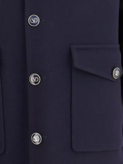 Valentino Wool Jacket With Collared Design In Blue