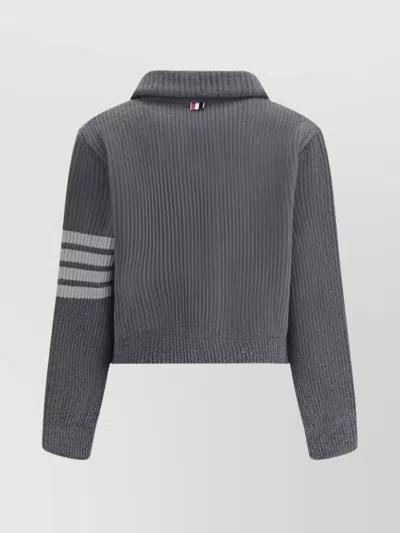 Thom Browne Ribbed Knit Wool Jacket With Striped Detail In Gray
