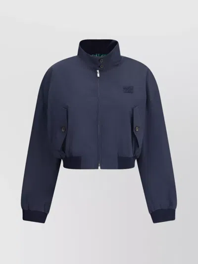 Miu Miu Buttoned Pockets Bomber Jacket In Blue