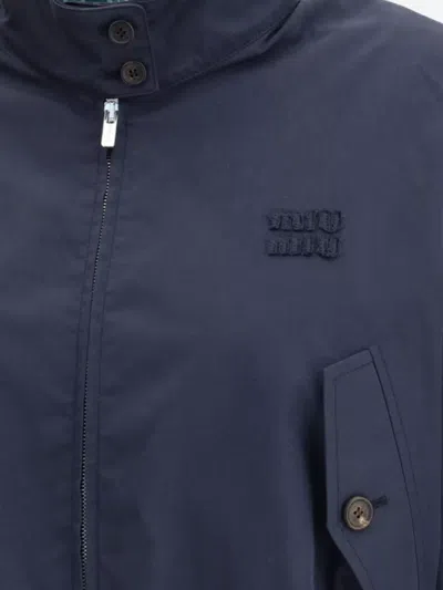 Miu Miu Buttoned Pockets Bomber Jacket In Blue