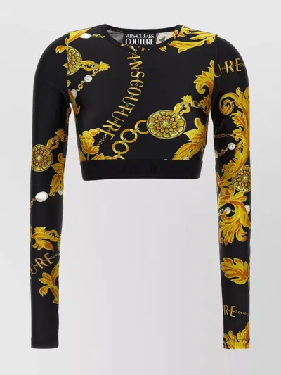 Versace Jeans Couture Black Longsleeve Tops With All-over Baroque Print