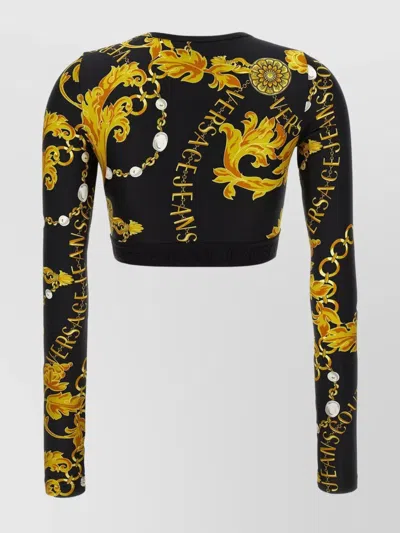 Versace Jeans Couture Black Longsleeve Tops With All-over Baroque Print