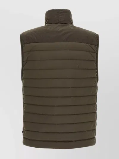 Stone Island Quilted High Collar Sleeveless Side Pockets Vest In Brown