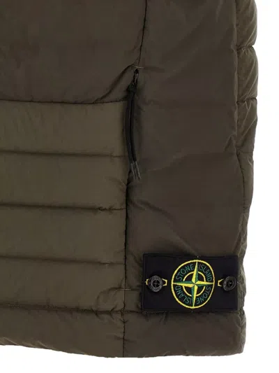 Stone Island Quilted High Collar Sleeveless Side Pockets Vest In Brown