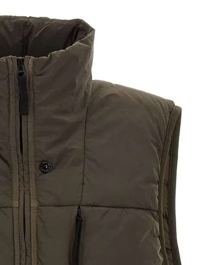 Stone Island Quilted High Collar Sleeveless Side Pockets Vest In Brown