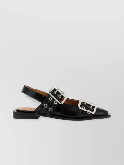 Ganni Buckle Ballerinas In Black