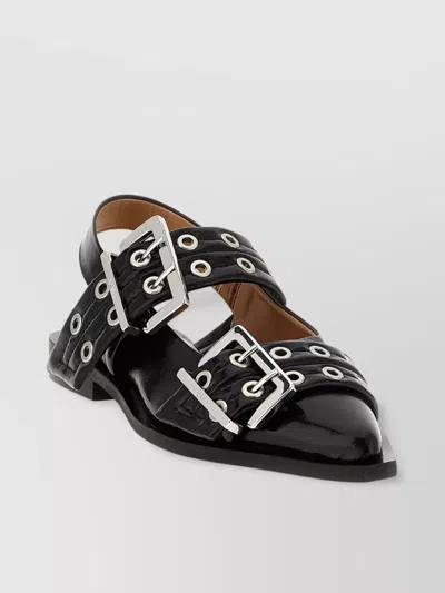 Ganni Buckle Ballerinas In Black