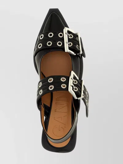 Ganni Buckle Ballerinas In Black