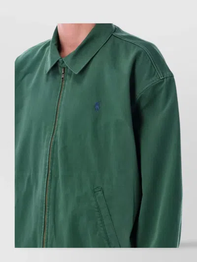 Polo Ralph Lauren Bomber Jacket Cotton Dropped Shoulders In Green