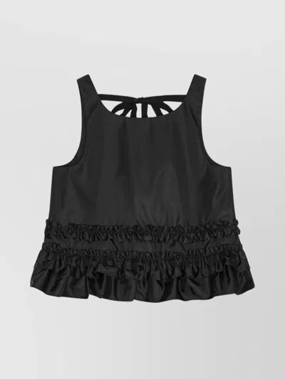 Ganni Checkered Tank Top Featuring Ruffle Detailing In Black
