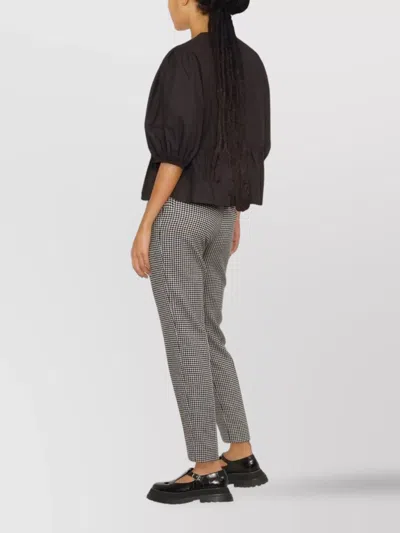 Ganni Cotton Peplum Top With Bow And Flounces In Black