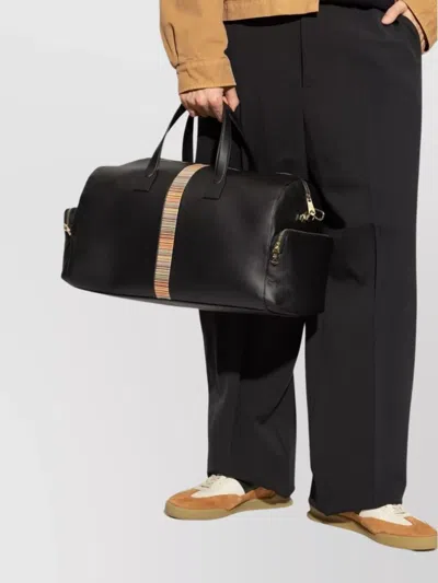 Paul Smith Striped Leather Holdall With Adjustable Shoulder Strap